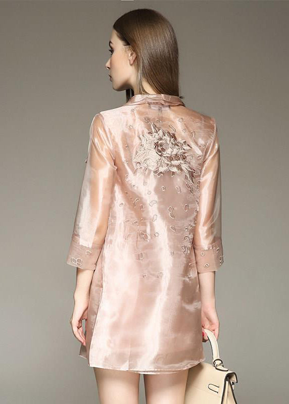 Apricot Embroideried Organza Dress and Trench Two Piece Set Outfits Spring