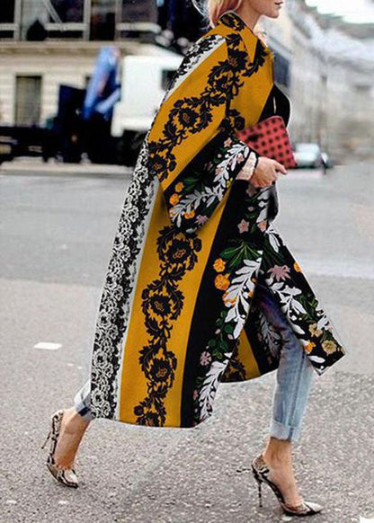 Street Rose Peter Pan Collar Print Patchwork Fall Long Sleeve Coat