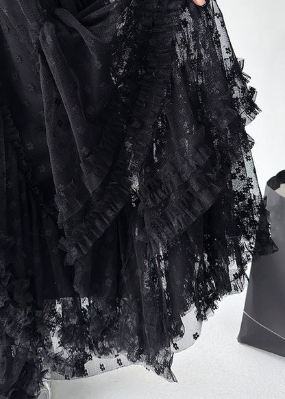 Black Asymmetrical Summer a Line Skirts Ruffled