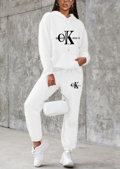 Pink Hooded Graphic Cotton Two-piece Set Spring