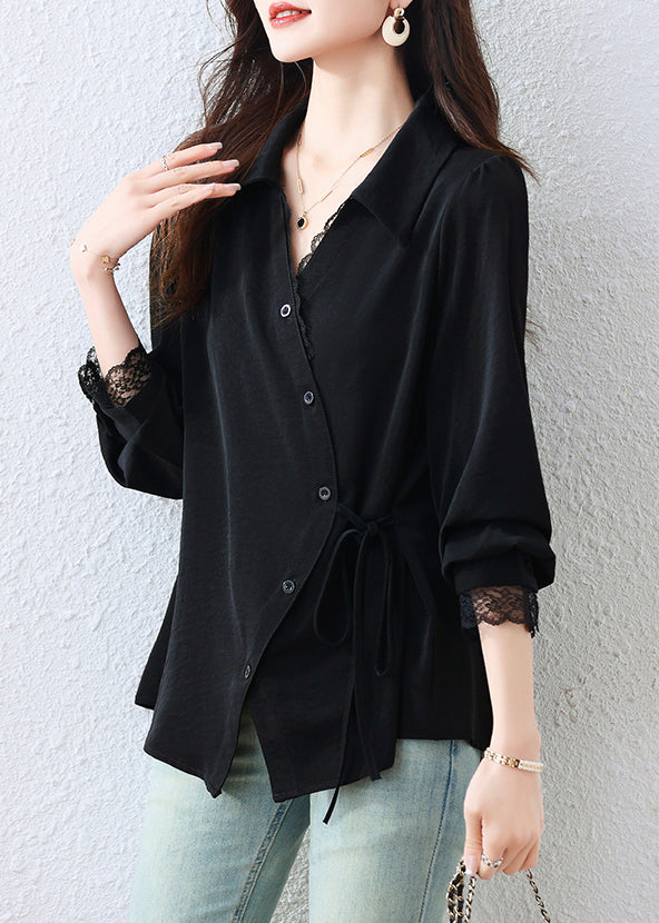 Black Asymmetrical Patchwork Tunic Shirt Top Fall
