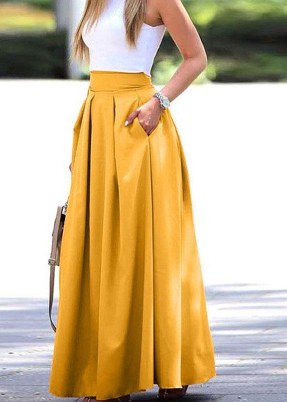 Color High Waist Big Swing Zipper Loose Long Skirt With Pocket
