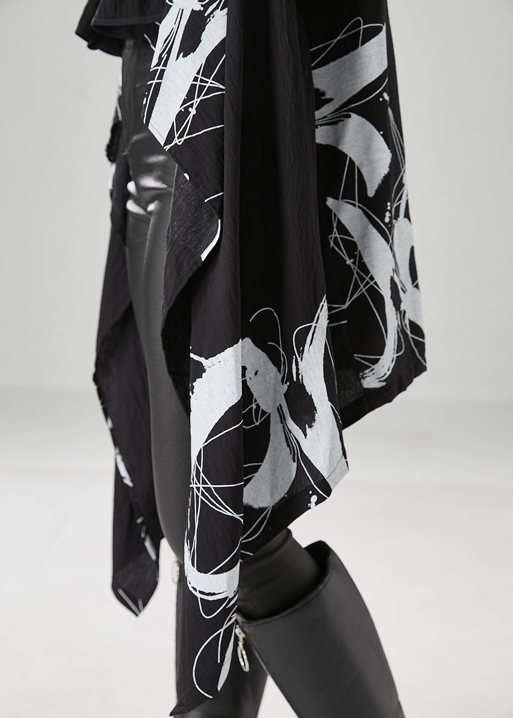 Diy Black Asymmetrical Print Cotton Cardigans Fall
