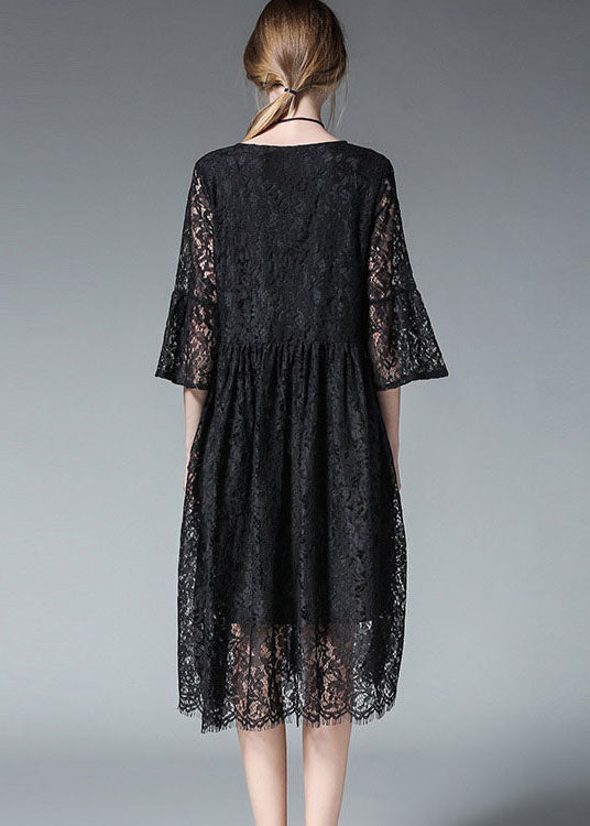 Black Hollow Out Lace Dress Spring