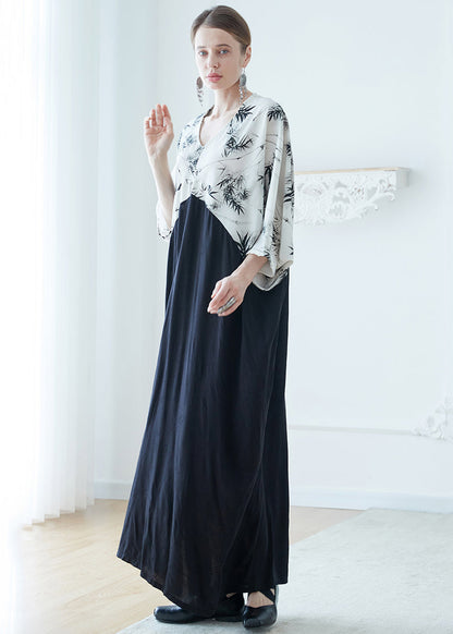 Colorblock V Neck Print Cotton Holiday Robe Dresses Summer