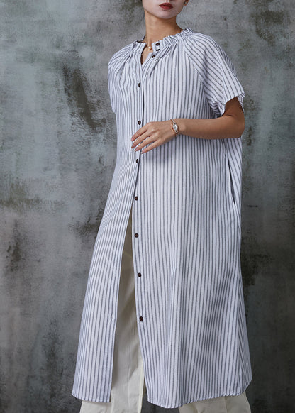 White Oversized Striped Cotton Shirt Dresses Summer