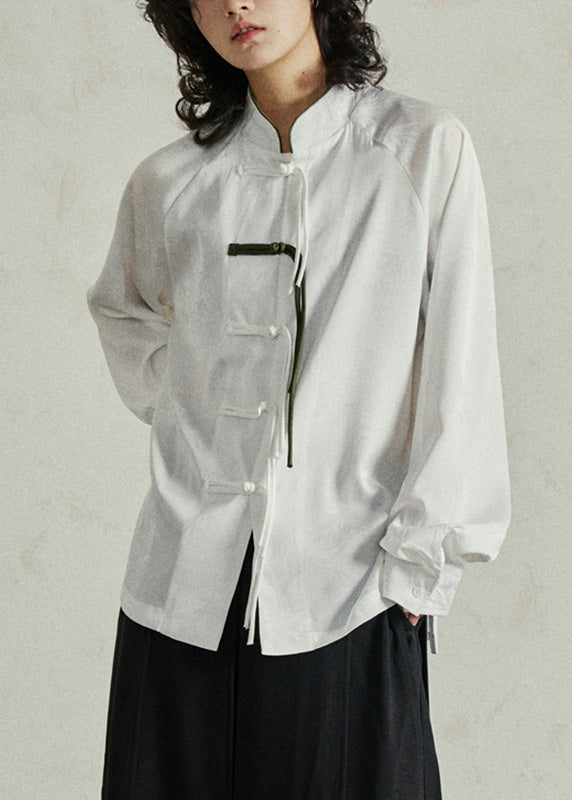 Chinese Style White Patchwork Shirts Fall