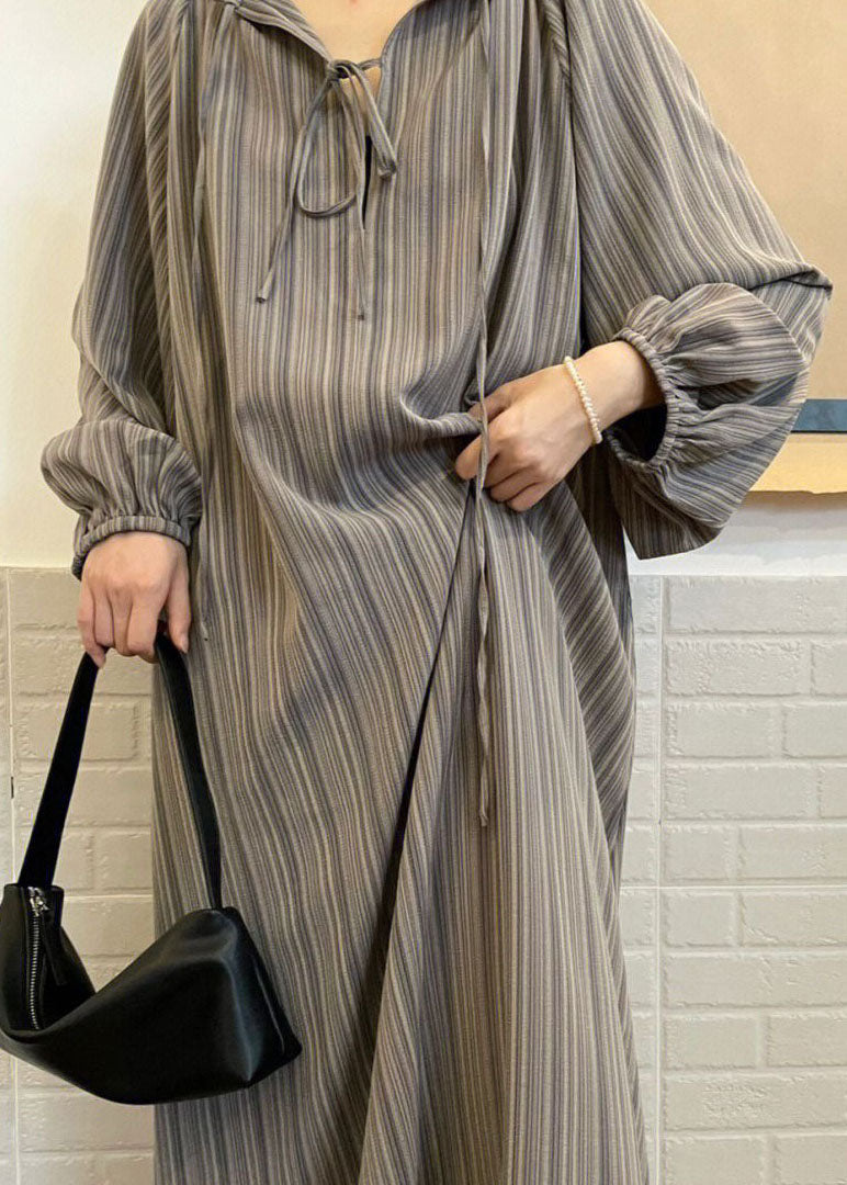 Grey Striped Patchwork Cotton Two Pieces Set Pajamas Long Sleeve Spring