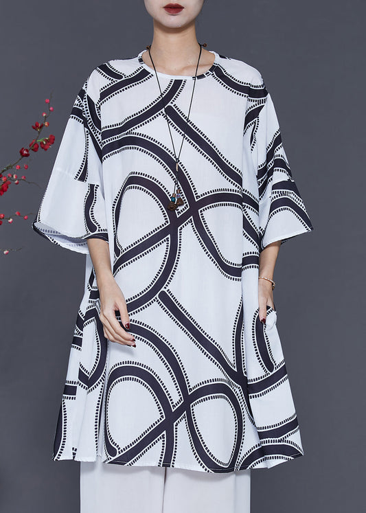 White Oversized Print Cotton Dresses Summer