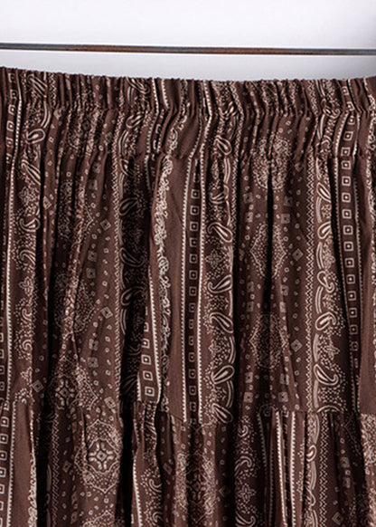 Brown Print Higt Waist a Line Skirt Fall