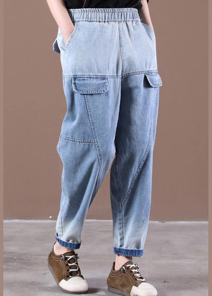 Modern Light Blue Trousers Thin Spring Pockets Sewing Pants