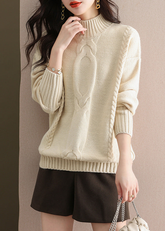 Coffee Half Hign Neck Thick Patchwork Knitted Sweaters Fall