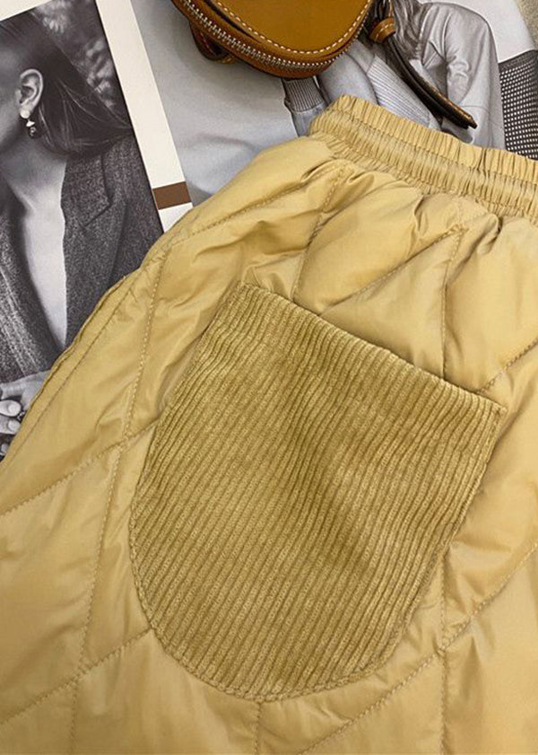 Khaki Corduroy Patchwork Cotton Filled Pants Winter