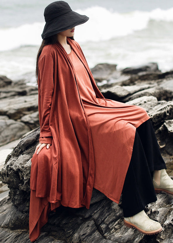 Orange Patchwork Cotton Cardigan V Neck Long Sleeve