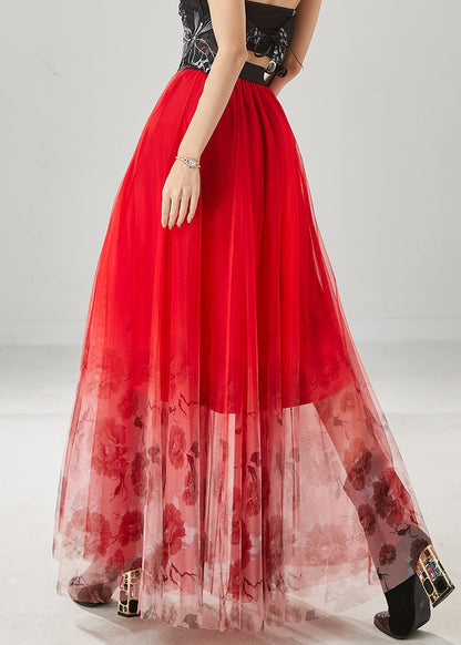 Red Tulle Vacation Skirts Spring