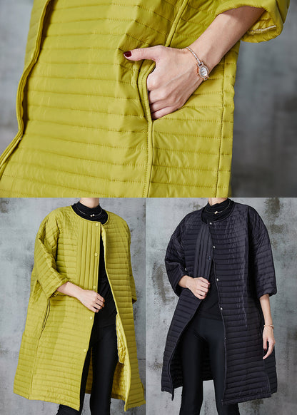 Black Fine Cotton Filled Coats O-neck Oversized Half Sleeve
