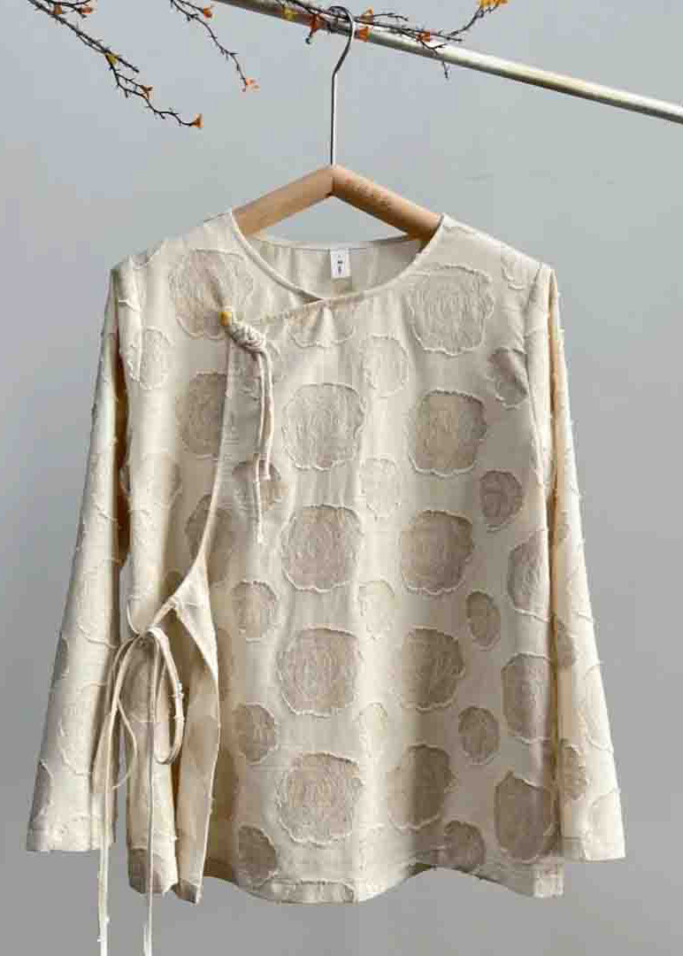 Apricot O-neck Asymmetrical Button Tops Long Sleeve