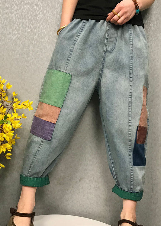 Diy Blue Patch Applique Denim Pants Spring