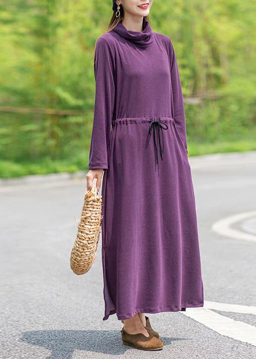 Diy Khaki Tunic Pattern High Neck Drawstring Spring Dresses