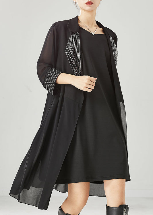Black Oversized Rivet Chiffon Two Pieces Set Spring