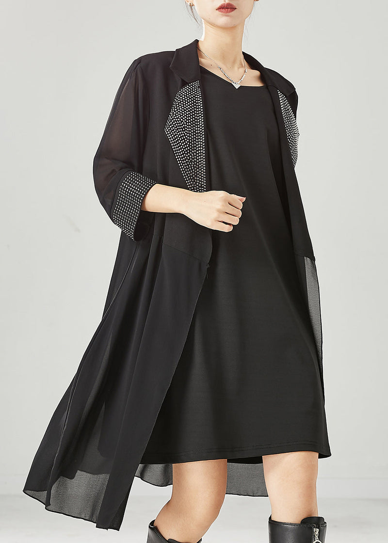 Black Oversized Rivet Chiffon Two Pieces Set Spring