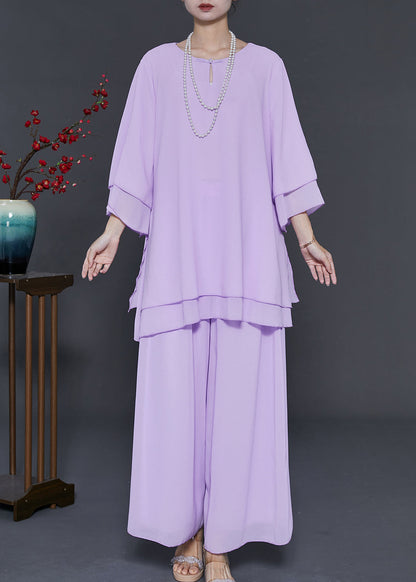 Purple Oversized Draping Chiffon Two Pieces Set Summer