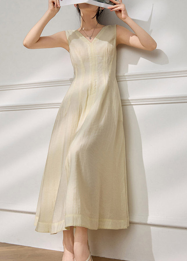 Italian Beige V Neck Patchwork Party Long Dress Summer