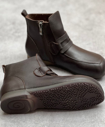 Handmade Cowhide Leather Boots Black Zippered Boots
