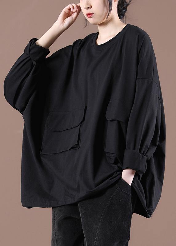 New Black O-neck Pockets Sweatshirt