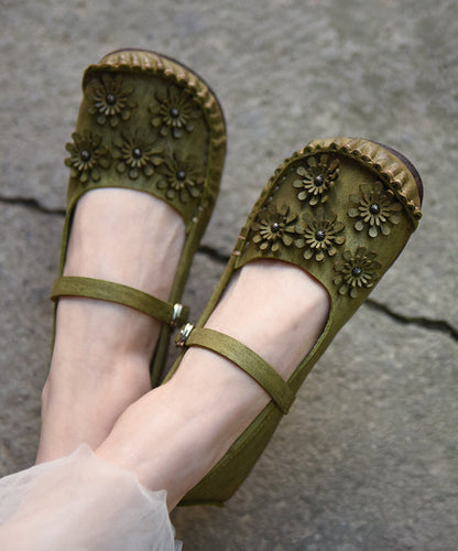 Comfortable Green Flat Feet Shoes Splicing Buckle Strap