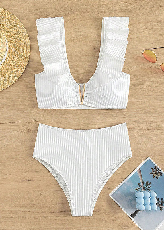 White Patchwork Swimwear Lingerie Sets