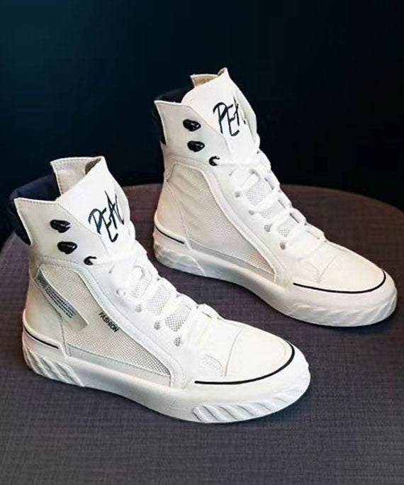 White Breathable Mesh Lace Up Splicing Platform Boots