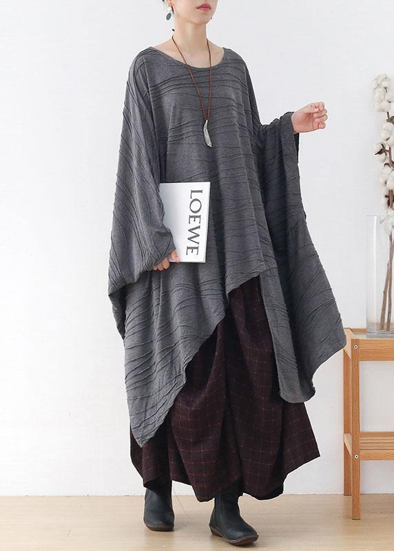 Modern Grey Wrinkled Knit Fall Long Sleeve Shirt