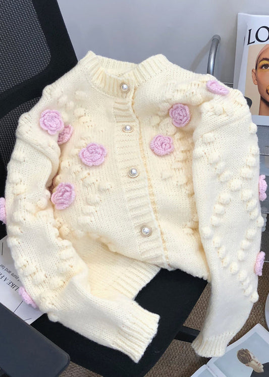 Beige Patchwork Knit Cardigans O Neck Button Fall