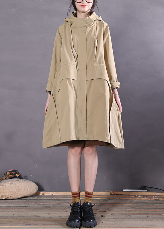 Khaki Zip Up Pockets Cotton Trench Coats Spring