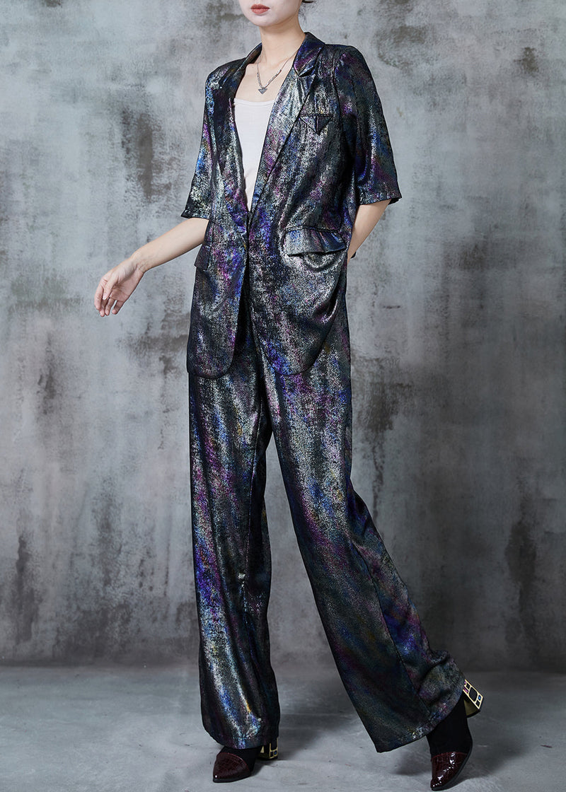 Dark Grey Notched Tie Dye Silk Two Pieces Set Summer