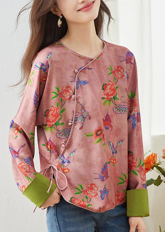 Pink O Neck Print Shirt Top Spring