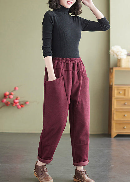 Mulberry Pockets Elastic Waist Fine Cotton Filled Pants Winter