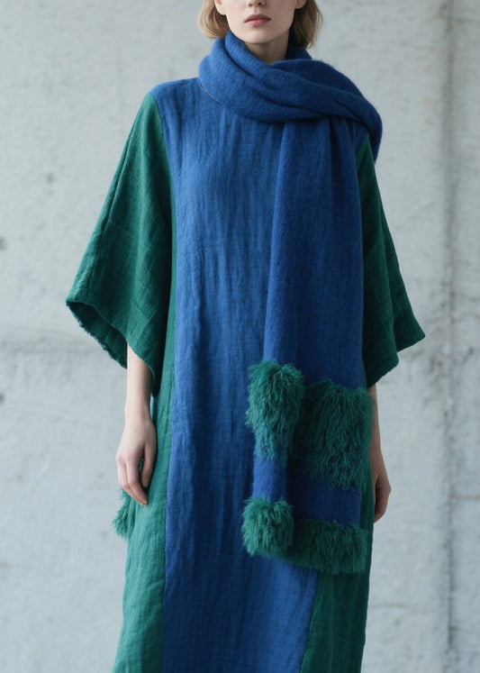 Colorblock Patchwork Cotton Long Dress Fall