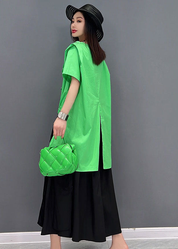 Green Asymmetrical Ruffled Patchwork Low High Design Two Piece Set Clothing Summer