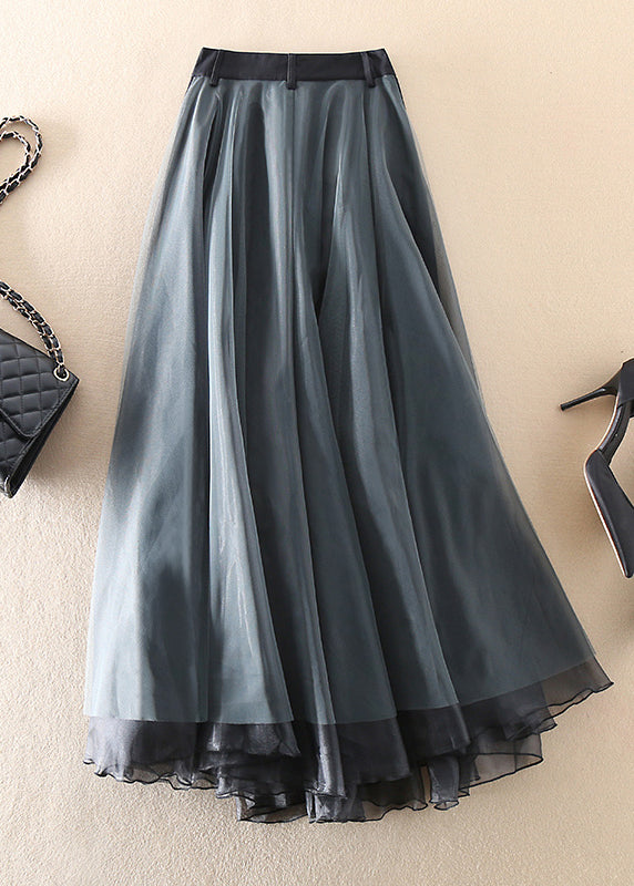French Black Patchwork Tulle Skirts Spring