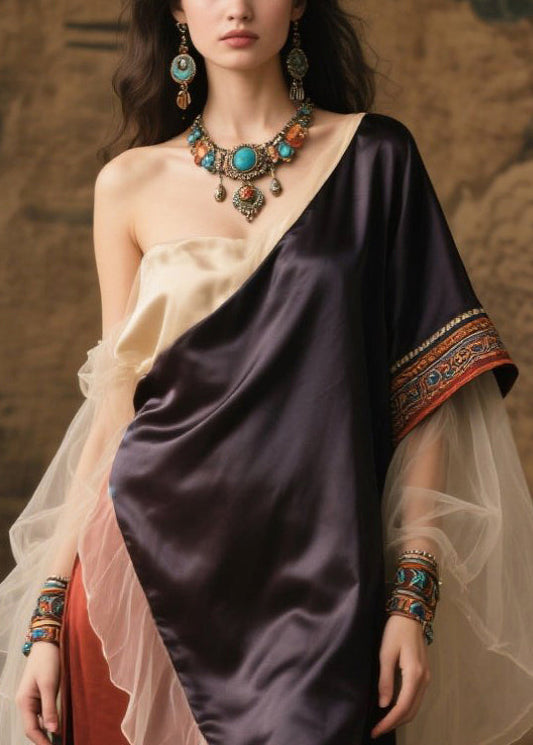 Asymmetrical Patchwork Tulle One Shoulder Long Dress Summer