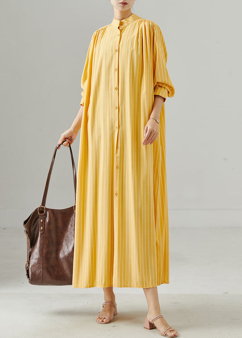 Yellow Oversized Striped Cotton Dress Spring