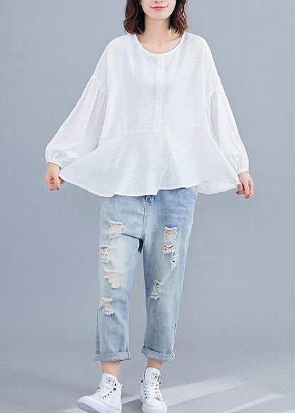 Light Green Asymmetrical Design Long Sleeve Cotton Linen Summer Blouses
