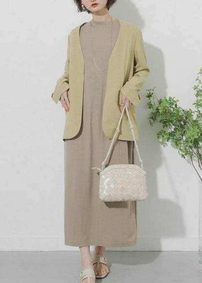 Khaki O-neck Maxi Dress Summer
