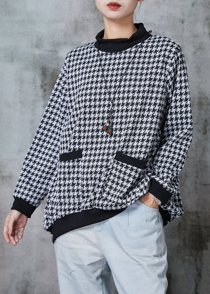 Black Oversized Plaid Cotton Sweatshirt Spring