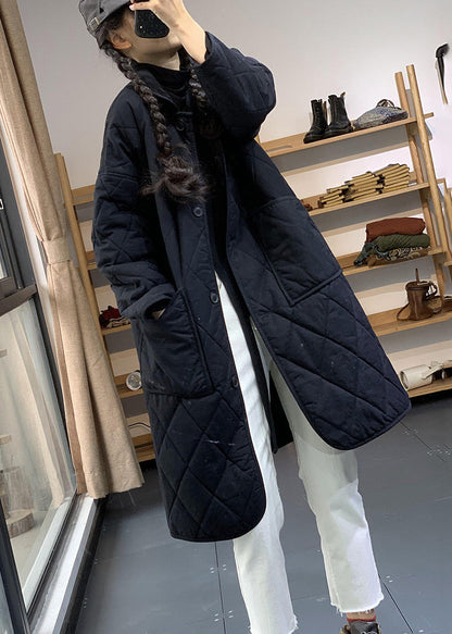 Italian Black Oversized Cozy Fine Cotton Filled Witner Coats