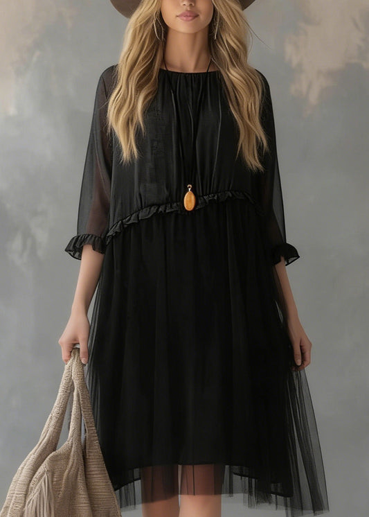 Black Tull Patchwork Chiffon Summer Dresses