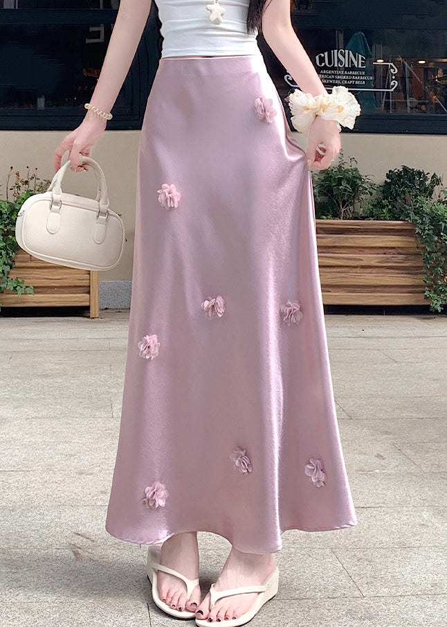Stylish Pink High Waist Silk Skirt Summer