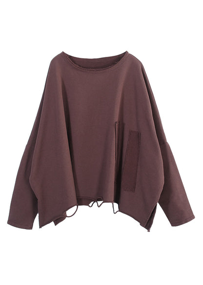 Chocolate O-neck Side Open Sweatshirt Fall